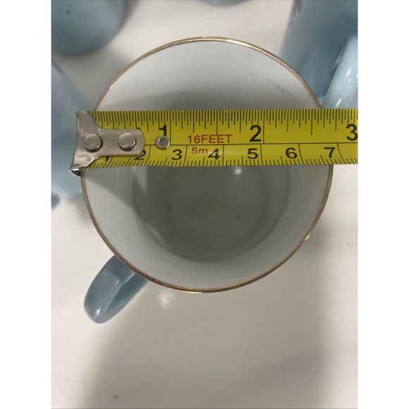 VTG Hand Paint Blue Iris Flower Porcelain Mugs Set of 5 Gold Rim Cottagecore Art - Picture 10 of 11